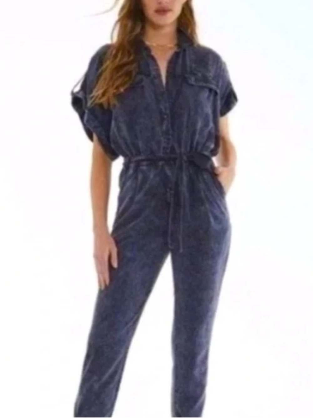 Young Fabulous & Broke Navy Button-Front Utility Jumpsuit size M